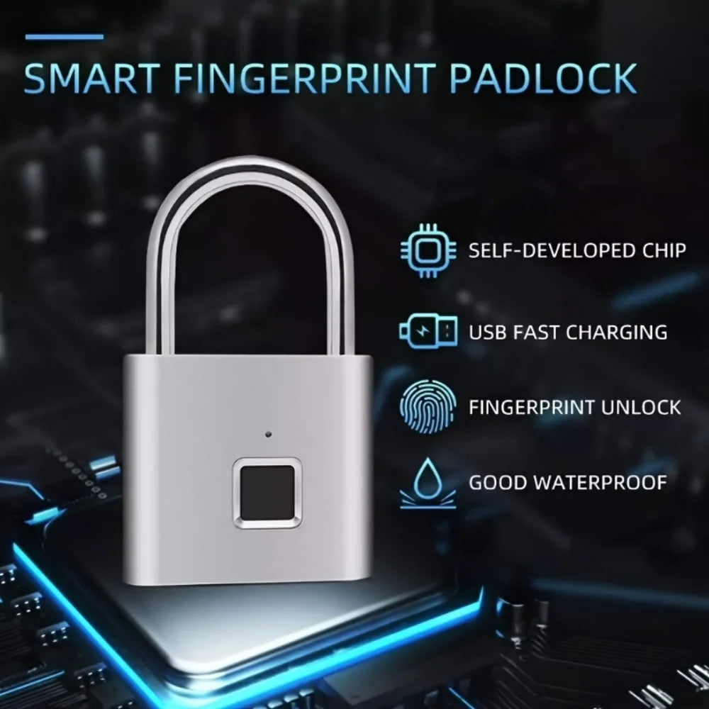 Fingerprint Lock Keyless Waterproof Anti-Theft Smart Lock Fingerprint Padlock Zinc Alloy Intelligent Safety Electronic Doorlock
